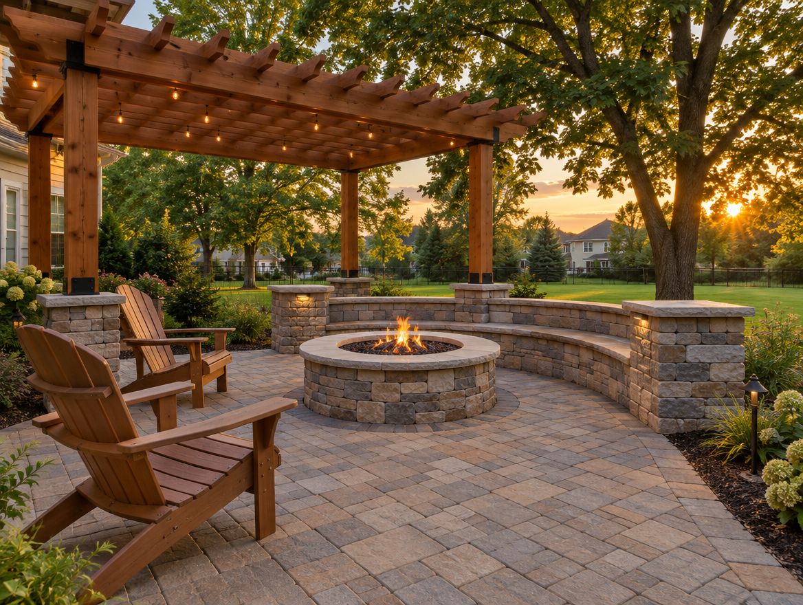 Paver patio with pergola and fire pit